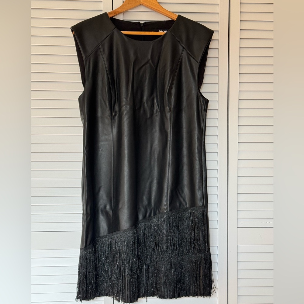 Dkny Black Asymmetrical Fringe Mini Dress - Picture 2 of 8